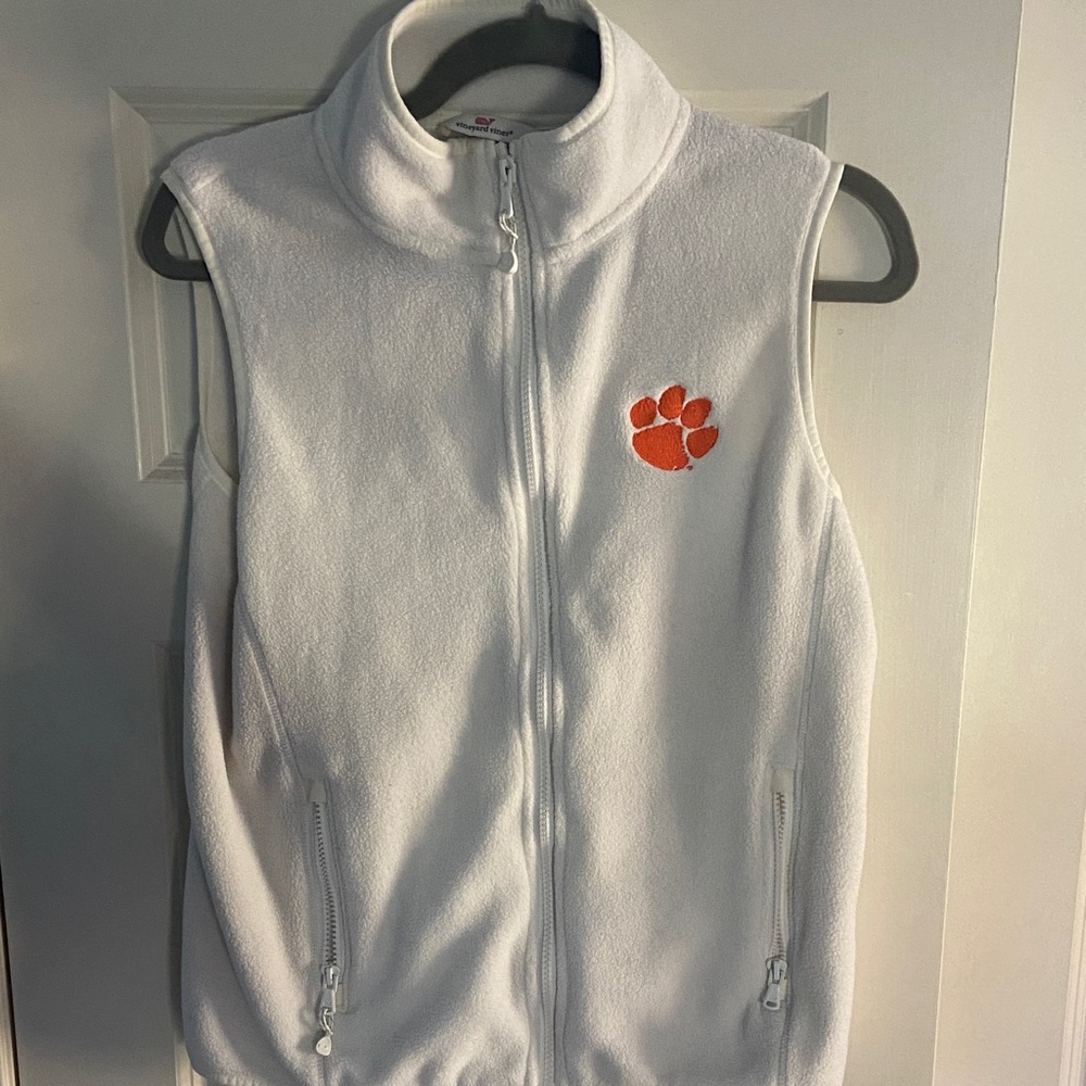 Vineyard Vines White Fleece Vest with Clemson Orange Paw Logo size small